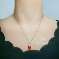 Large Rectangular Sunstone Necklace - Red Orange Tangerine Spessartite Garnet Jewelry Diamond Petal Flower 9 ct Created Orange Sapphire #668