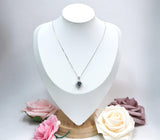 Small rainbow mystic topaz necklace sterling silver made with white gold coated Gemstone style oval cut 16" ~20" adjustable chain #193