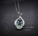 Mystic Topaz Necklace Sterling Silver Flower Petal Pendant White Gold plated Teardrop Rainbow Gemstone #284