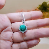 Genuine Malachite Necklace - High Quality Dainty Sterling Silver Princess Diana Style Gemstone Sunflower Style Natural Malachite #359