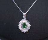Gemstone Emerald Necklace White Gold plated Sterling Silver Green Gemstone Pendant Double Surround Star Dainty May Birthstone #960