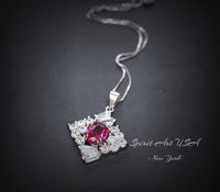 Diamond Style Red Ruby Necklace White Gold Plated Sterling Silver 1.7 CT Red Gemstone Pendant July Birthstone 1035