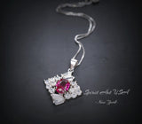 Diamond Style Red Ruby Necklace White Gold Plated Sterling Silver 1.7 CT Red Gemstone Pendant July Birthstone 1035