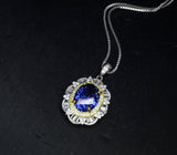 Large Tanzanite Necklace Gemstone Lotus Solitaire 3 CT Blue Gemstone Pendant December Birthstone White Gold plated #712