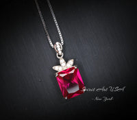 Ruby Necklace Sterling Silver - Dainty Rectangle 4.5 CT Red Ruby Gemstone Pendant Jewelry White Gold Coated #623