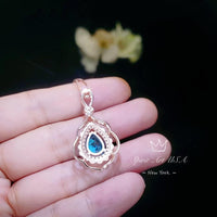 Teardrop Swiss Blue Topaz Necklace - Rose Gold coated Sterling Silver December Birthstone - 3 ct Blue Topaz Necklace #719