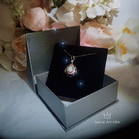 Large Opal Necklace - Rose Gold Coated 925 Sterling Silver Flower Leaf style - Teardrop Opal Pendant #608