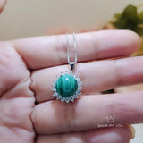 Genuine Malachite Necklace - High Quality Dainty Sterling Silver Princess Diana Style Gemstone Sunflower Style Natural Malachite #359