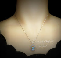 Aquamarine Necklace, Sterling Silver Blue Aquamarine Pendant Gemstone Halo Teardrop Blue Aquamarine Jewelry - March Birthstone - 18kgp #47
