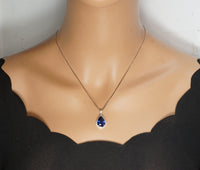 Large Tanzanite Necklace - 18k @ Sterling Silver - Pear 7 CT Blue Teardrop Tanzanite Jewelry Tanzanite Pendant #797