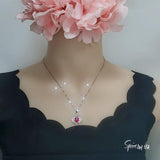 Diamond Style Red Ruby Necklace White Gold Plated Sterling Silver 1.7 CT Red Gemstone Pendant July Birthstone 1035