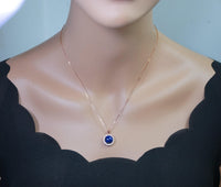 Genuine Lapis Lazuli Necklace Rose Gold Coated Sterling Silver Round Halo Solitaire Princess Diana Style Third Eye Healing Lapis Pendant 373
