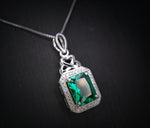 Emerald Necklace - Rectangle Gemstone Sterling Silver 3.5 CT Green Gemstone Pendant White Gold Plated #324