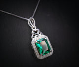 Emerald Necklace - Rectangle Gemstone Sterling Silver 3.5 CT Green Gemstone Pendant White Gold Plated #324