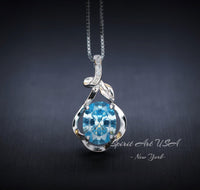 Dainty Sterling Silver Flower Aquamarine Necklace March Birthstone Solitaire High Quality Aquamarine #257