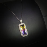 Created Ametrine Necklace - Sterling Silver Long Rectangle Amethyst Large Cubic Zirconia Necklace #865