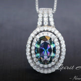 Double Halo Mystic Topaz Necklace - Gemstone Halo Oval - Rainbow Mystic Topaz Pendant - 18kGP @ Sterling Silver - Mystic Topaz Jewelry #408