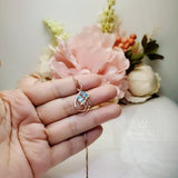 Rose Gold Aquamarine Necklace - Gemstone Leaf Flower March Birthstone Tiny Aquamarine pendant #289