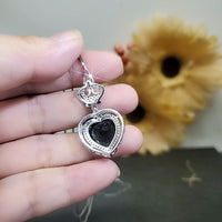 Black CZ Sterling Silver Necklace Large Black Heart Necklace Full 925 Sterling Silver Made 1054