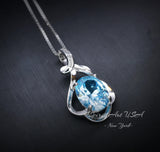 Dainty Sterling Silver Flower Aquamarine Necklace March Birthstone Solitaire High Quality Aquamarine #257