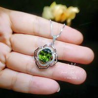 Sterling Silver Large Peridot Necklace , Green Flower of Life Necklace - Oval Cut 4.1 Ct Lab Green Peridot Flower Pendant #545