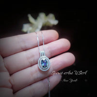 Double Halo Mystic Topaz Necklace - Gemstone Halo Oval - Rainbow Mystic Topaz Pendant - 18kGP @ Sterling Silver - Mystic Topaz Jewelry #408