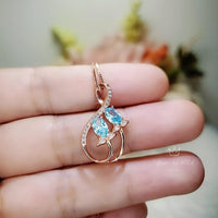 Rose Gold Aquamarine Necklace - Gemstone Leaf Flower March Birthstone Tiny Aquamarine pendant #289