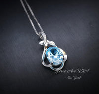 Dainty Sterling Silver Flower Aquamarine Necklace March Birthstone Solitaire High Quality Aquamarine #257