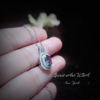 Double Halo Mystic Topaz Necklace - Gemstone Halo Oval - Rainbow Mystic Topaz Pendant - 18kGP @ Sterling Silver - Mystic Topaz Jewelry #408