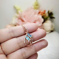 Rose Gold Aquamarine Necklace - Gemstone Leaf Flower March Birthstone Tiny Aquamarine pendant #289