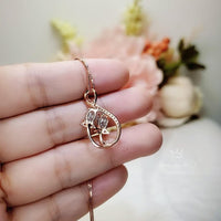 Rose Gold Aquamarine Necklace - Gemstone Leaf Flower March Birthstone Tiny Aquamarine pendant #289