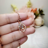 Rose Gold Aquamarine Necklace - Gemstone Leaf Flower March Birthstone Tiny Aquamarine pendant #289