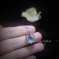 Mystic Topaz Necklace - 18kgp Sterling Silver - Gemstone Halo - Teardrop Rainbow Mystic Topaz Pendant - Pear Cut 2.6 CT #399