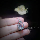Mystic Topaz Necklace - 18kgp Sterling Silver - Gemstone Halo - Teardrop Rainbow Mystic Topaz Pendant - Pear Cut 2.6 CT #399