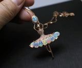 Genuine Ethiopian Opal Necklace Ballet Dancing Girl Rose Gold Sterling Silver Dancer Bridal Wedding Opal Jewelry #833
