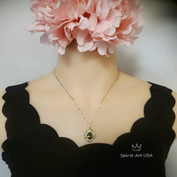 Sterling Silver Large Peridot Necklace , Green Flower of Life Necklace - Oval Cut 4.1 Ct Lab Green Peridot Flower Pendant #545