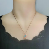 Rose Gold Aquamarine Necklace - Gemstone Leaf Flower March Birthstone Tiny Aquamarine pendant #289