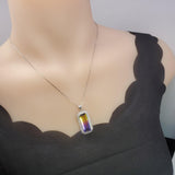 Created Ametrine Necklace - Sterling Silver Long Rectangle Amethyst Large Cubic Zirconia Necklace #865