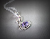 Natural Amethyst Necklace - Tiny Sterling Silver Couple Swan Necklace, Tiny Genuine Amethyst Pendant , Bird Animal Yoga Jewelry 1109