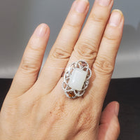 Genuine White Jade Ring Sterling Silver Adjustable Jade Jewelry 1075