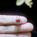 Tiny Round Sunstone Choker Necklace - Sterling Silver Circle Spessartite Garnet Jewelry - 18KGP Orange Gemstone Sunstone Pendant 039