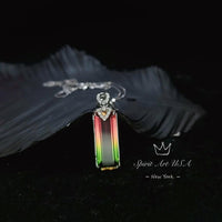 Watermelon Tourmaline Rectangle Necklace full Sterling Silver Rainbow Pink Lab Created Tourmaline Pendant #978