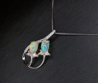 Genuine Ethiopian Fire Opal Necklace - Sterling Silver Leaf Dainty Opal October Birthstone Necklace #433