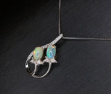 Genuine Ethiopian Fire Opal Necklace - Sterling Silver Leaf Dainty Opal October Birthstone Necklace #433