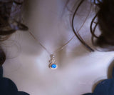 Blue Opal Necklace, Sterling Silver Fire Opal Couple Swan Pendant, Tiny Rose Gold Over Sterling Silver Bird Jewelry 1060