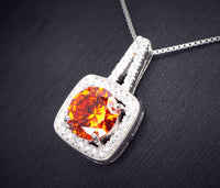 Red Orange Sunstone Necklace - Tangerine Orange Sapphire Pendant - High Quality Square Sterling Silver 2 CT Jewelry #267