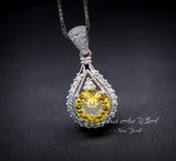 Moissanite Yellow Diamond Necklace - Lab Created Citrine Round 2.2 CT Fashion Pendant - 18KGP & Sterling Silver - November Birthstone #178