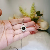 Natural Black Onyx Necklace - Sterling Silver Lotus Flower - Gold inner Circle Genuine Energy Root Chakra Black Onyx Pendant #546