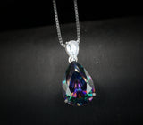 Large Teardrop Mystic Topaz Necklace - White Gold Plated Sterling Silver - Pear 6 CT Rainbow Topaz Pendant #565