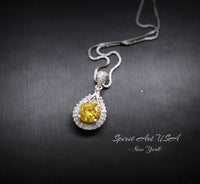 Moissanite Yellow Diamond Necklace - Lab Created Citrine Round 2.2 CT Fashion Pendant - 18KGP & Sterling Silver - November Birthstone #178